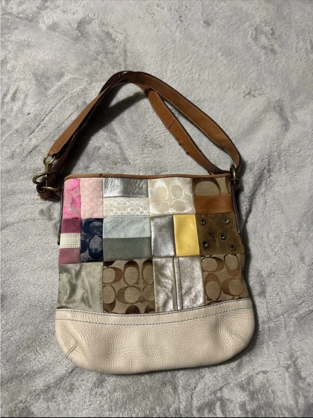 Coach Patchwork Shoulder Bag in Multi and Tan